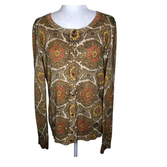 Talbots Button Cardigan Sweater Gold Fall Elegant Office Lightweight Sz: L 70's - Picture 1 of 13